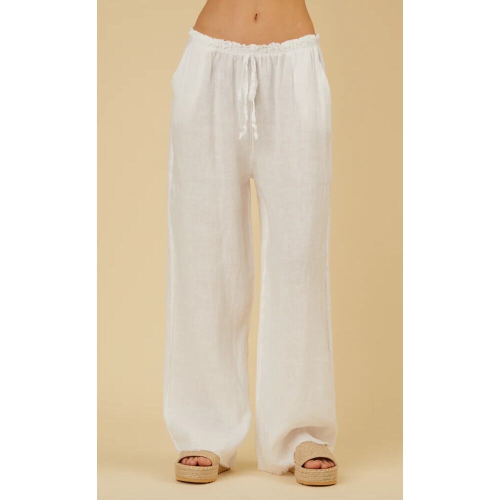 Scandal Italy Macy 100% Linen Wide Leg Pull On Pant Size Medium White